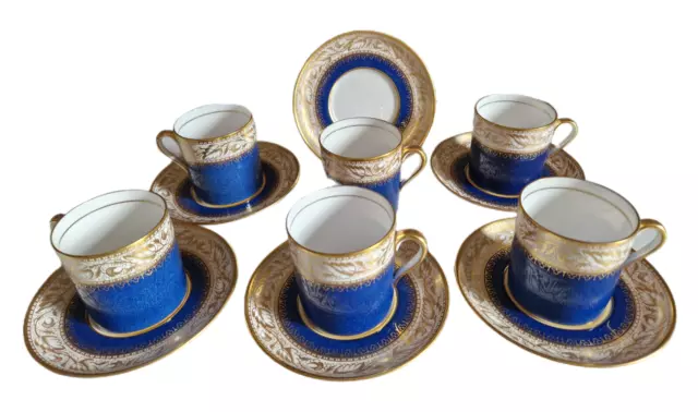 Set of 6  Spode Oaklea Demitasse Coffee Cups  & Saucers Cobalt Blue & Gold Gilt