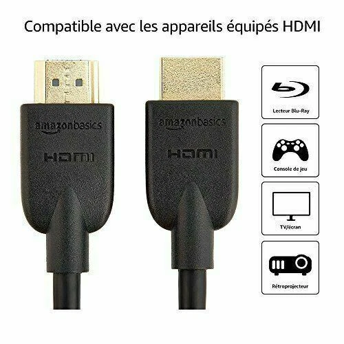 AmazonBasics Lot de 2 câbles  HDMI 2.0 haute vitesse Ultra HD, supportant les...