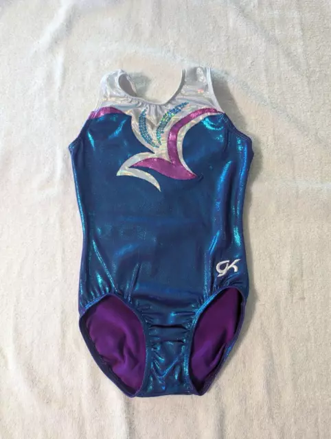 GK ELITE Gymnastics Dance Leotard Child Large CL Mystique Purple Blue Silver