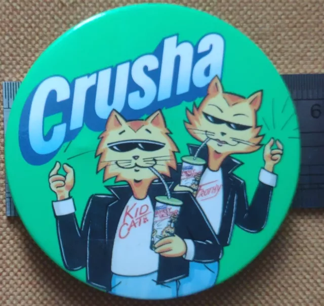 Vintage Pin Badge Crusha Milk Shake Kid Cat & Frothy