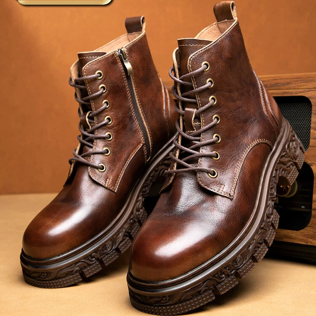 BRITISH RETRO STYLE Mens Lace Up Thicksoled Ankle Boots Real Leather
