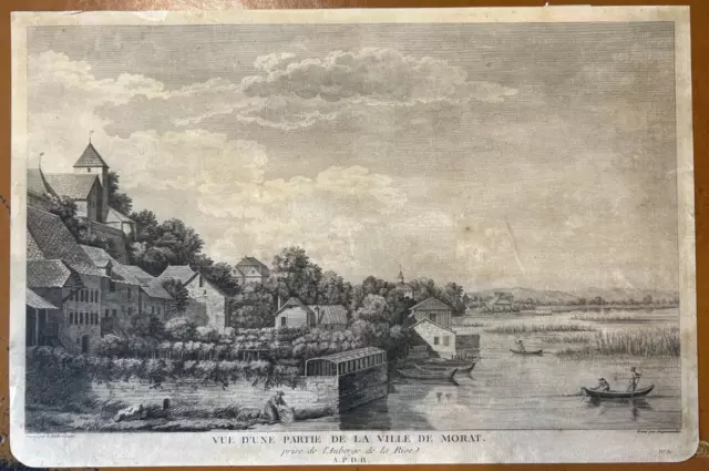 Murten Switzerland 1780 Zurlauben Antique Copper Engraved View