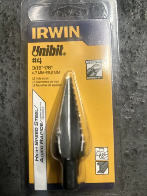 Irwin Unibit 4 3/16-Inch to 7/8-Inch 3/8-Inch Shank Step Drill Bit (10234)