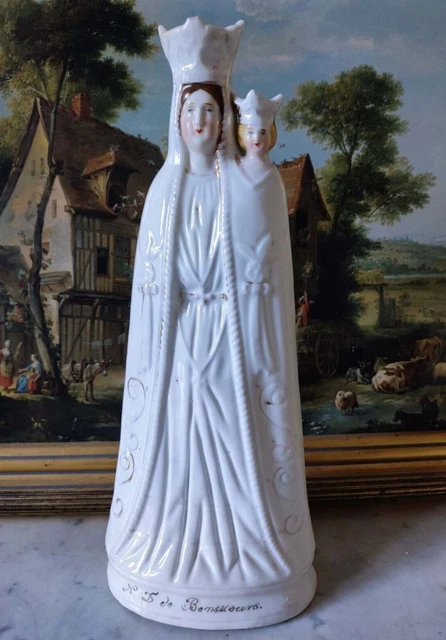 STATUE VIERGE MARIE NOTRE DAME DE BONSECOURS PORCELAINE VIEUX BRUXELLES ...