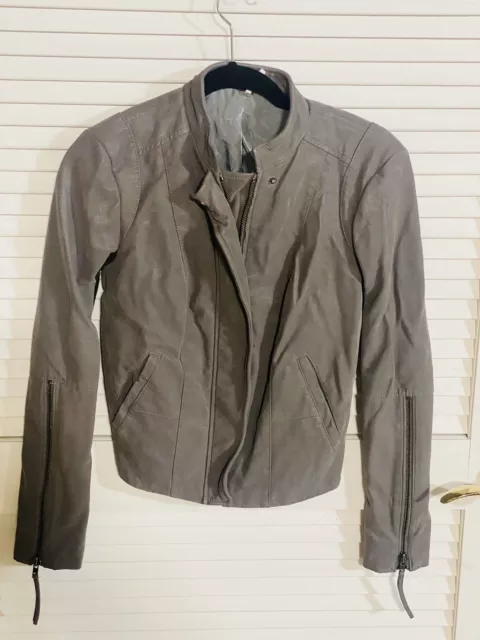 Free People Womens Faux-Leather Motorcycle Jacket SIze 2 Gray EUC