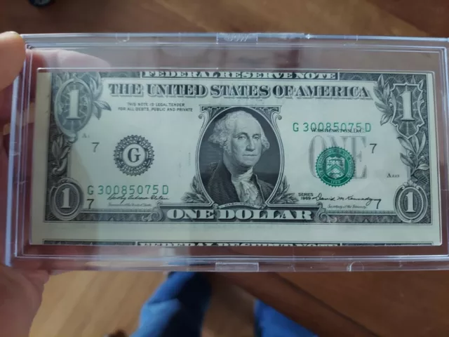 1969 $1 Federal Reserve Note  Misalignment Print Error  (Gem Bu)