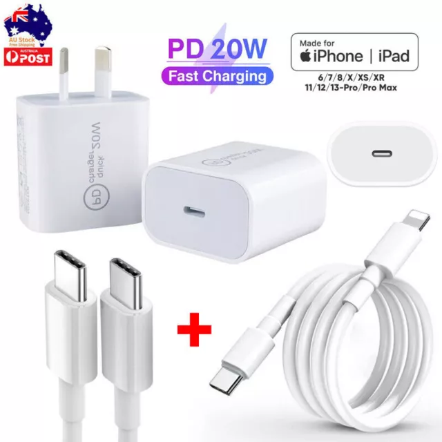 20W USB-C Type C Fast Wall Charger 2M Cable Adapter For iPhone 15 14 13 12 Pro +