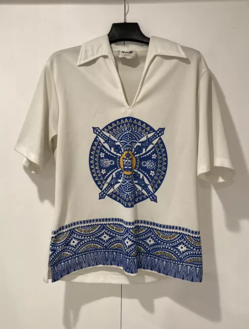 Hawaiian Shirt KEONE Sportwear for Men Of Action Blue/White N23133 Vintage