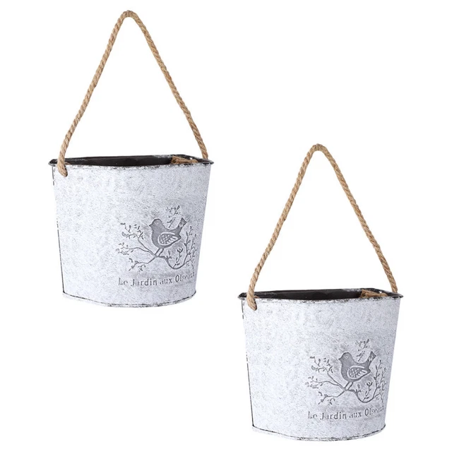 2 Pcs Farmhouse Wall Vase Half Round Tin Flower Pot Outdoor Watering Can Plant