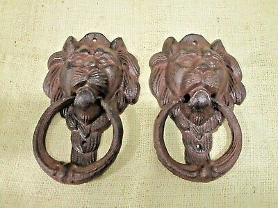 2 Cast Iron Antique Style Rustic LION HEAD Door Knocker Victorian Front Door
