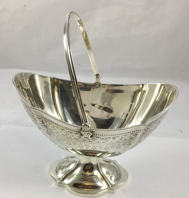 Antico cesto oscillante inciso argento sterling 1874 Londra