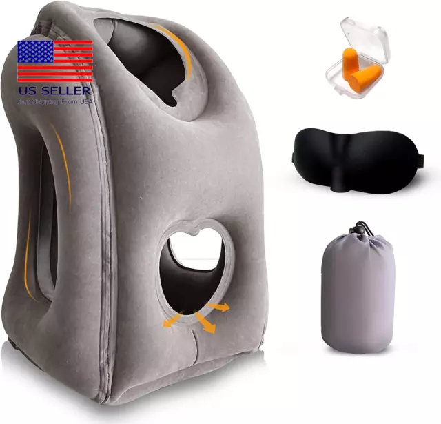 Inflatable Travel Pillow, Airplane Neck Pillow for Napping ,Eye Mask Earplugs