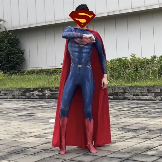 COSTUME SUPERMAN UOMO d'Acciaio Clark Kent Cosplay Tuta Mantello
