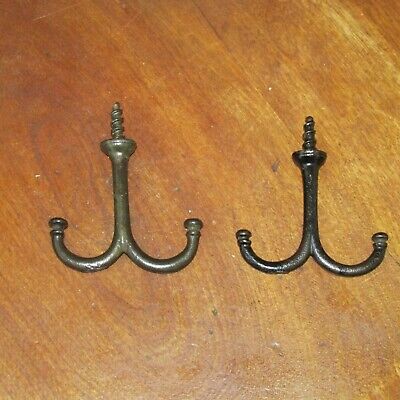 2 Matching Antique Black Cast Iron Coat or Hat Ceiling Hooks, 2.5 Inch