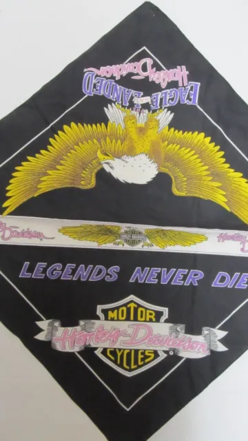 Vintage Harley Davidson Legends Never Die The Eagle Landed Bandana Handkerchief
