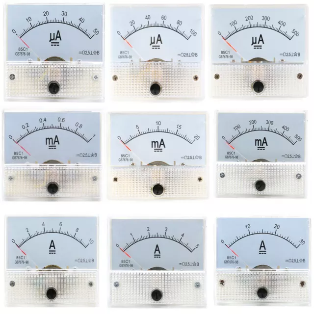 DC 50uA 1mA 20mA 30A 85C1 Class 2.5 Analog Amp Panel Meter Gauge Current Ammeter