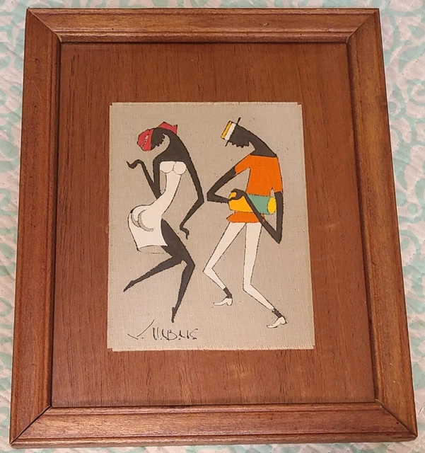 1950S VIRGILIO NABAIS, Art deco Painting on Linen, Brazilian Folk