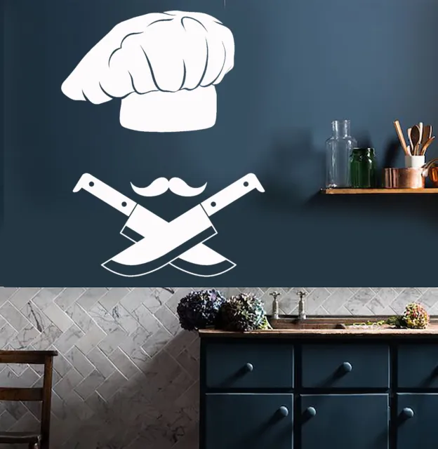 Vinyl Wall Decal Chef Hat Kitchen Decor Mustache Knives Stickers (2176ig)