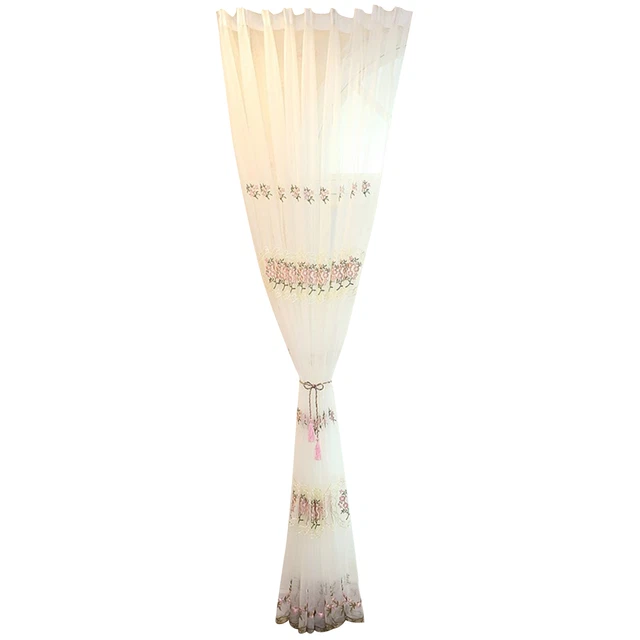 Semi Sheer Curtains Floral Embroidered Soft Fine Workmanship Wear Resistant