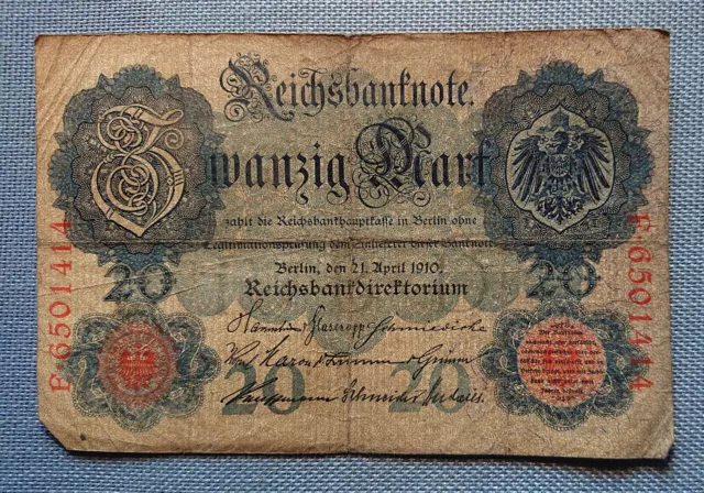 Old German Banknote Twenty Mark Berlin 21. April