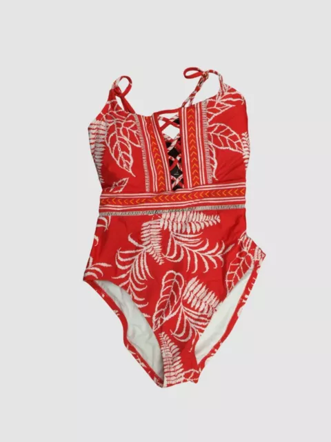 $130 LA Blanca Women's Red Printed Tapestry Strappy One Piece Swimsuit Size 4