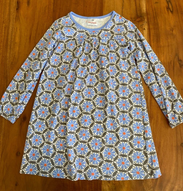 Hanna Andersson Blue Floral Day Dress Shift Long Sleeve 120 5 6 7