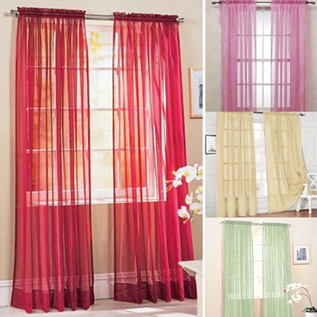 Glass Yarn Sheer Window Valance Curtain Pure Color Bedroom Home Wedding Decor 5