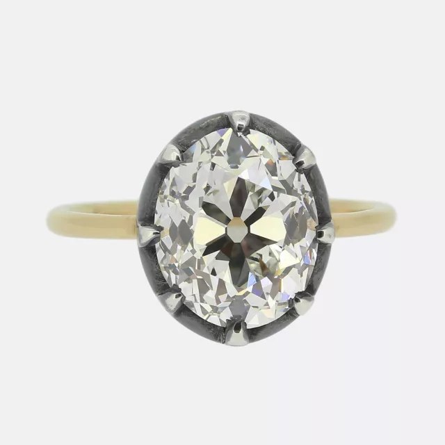 Georgian Style 4.34 Carat Old Cut Diamond Solitaire Ring - 18ct Gold & Silver