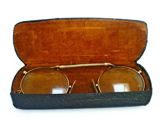 Fine Vintage C&S Gold Plate Pince Nez Reading Glasses/Spectacles & Hollands Case