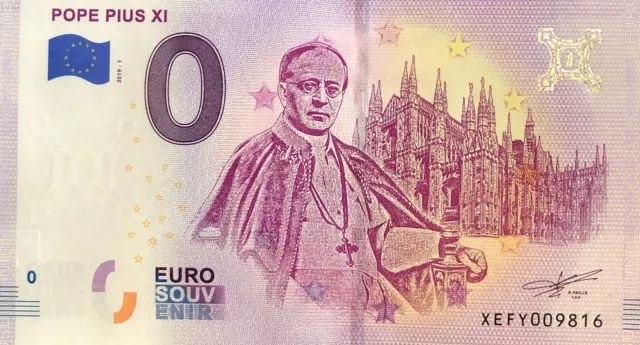 Billet 0 Euro Souvenir Touristique Pope Pius Xi- Pape Pie 11 2019-1