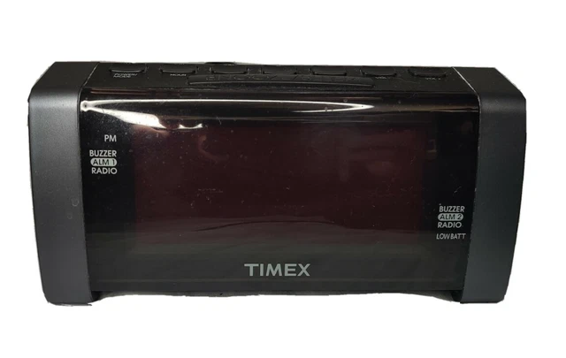 TIMEX T235 DOUBLE Alarm AM/FM Clock Radio Black w/ Jumbo Red Numbers ...