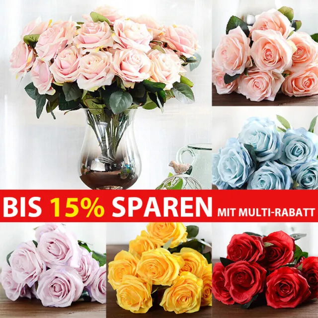 10 Köpfe Künstliche Rosen Seiden Blumenstrauß Kunstblumen Pflanzen Hochzeit Deko