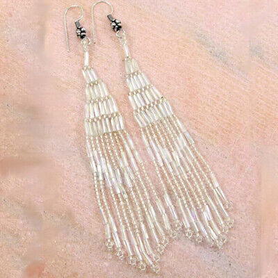Solid White Ethnic Beaded Native Inspired Handmade Hook Earrings E14/18