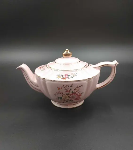 Vintage Sadler Pink Teapot Floral Pattern Gold Trim Made in England w/ Lid