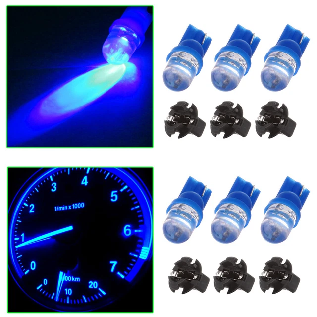 6Pcs Wedge 5/8" Base Scokets T10 Bulb Instrument Panel Cluster Light Lamp Blue