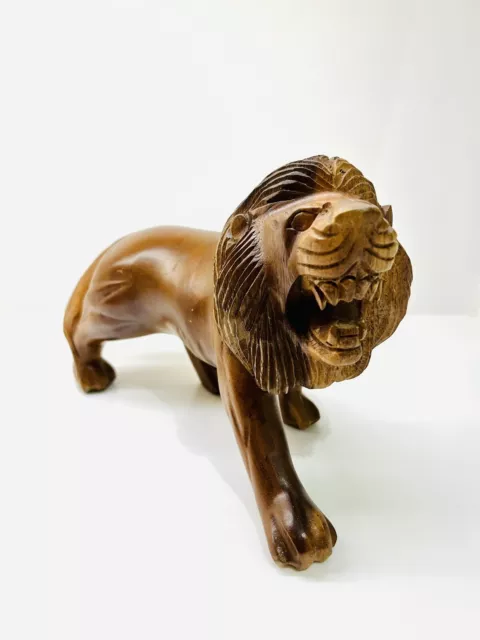 Roaring Lion Wooden Sculpture Ornament Hand Carved 9” - 1.3kg