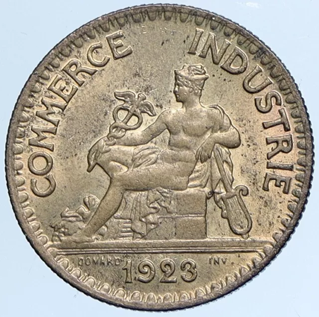 1923 FRANCE Antique CHAMBERS OF COMMERCE Industry 2 Francs French Coin i113850