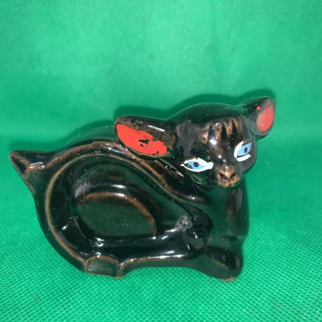 VINTAGE KITSCH ceramic Redware BLACK Deer Ashtray trinket dish JAPAN