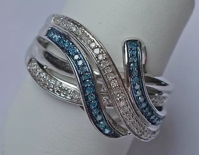 0,62 Ct♦️♦️ Blau Weiss Brillant Ring aus 925 Silber mit Diamant Diamanten ♦️8187