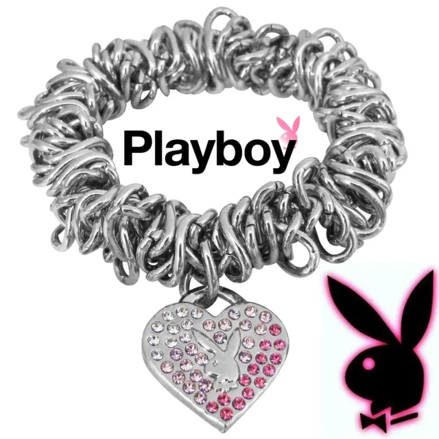 50th ANNIVERSARY Playboy Bracelet Heart Charm Bunny Pink CZ Play Boy y2k NOS NWT