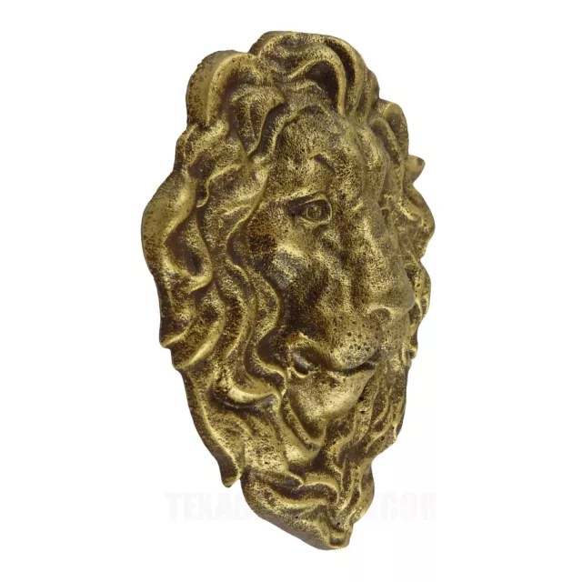 Lion Head Wall Decor Cast Iron Heavy Duty Sculpture Antique Gold 10 x 8 inch 2