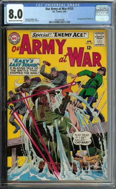 Our Army At War #153 Cgc 8.0 Cr/Ow Pages // 2Nd Appearance Enemy Ace 1965