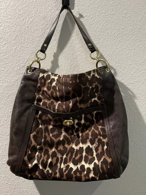 Coach 24896 Park Ocelot Leopard Leather Chain Link Large Hobo/Tote $598