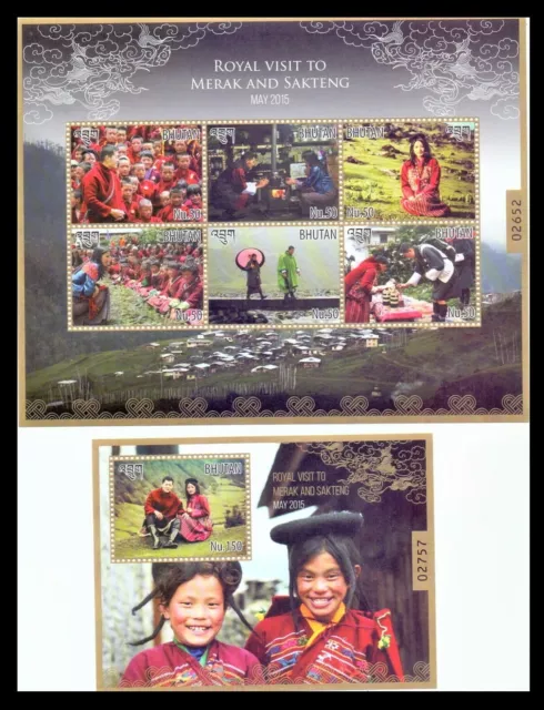 080. Bhutan 2015 Tampon M/S + S/S Royal Visite To Merak & Sakteng. MNH Timbre