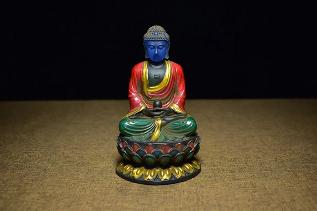 Chinese Old Beijing Glaze Carved Painted Sakyamuni Buddha Statue Home Decor Art