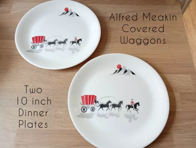 2 x Alfred Meakin 10" dinner plates Covered Wagon retro 1950's 1960's kitsch