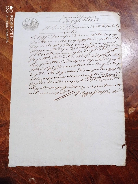 Documento Governo Pontificio Santuti Francesco Annunziata Coniugi Fontana 1853