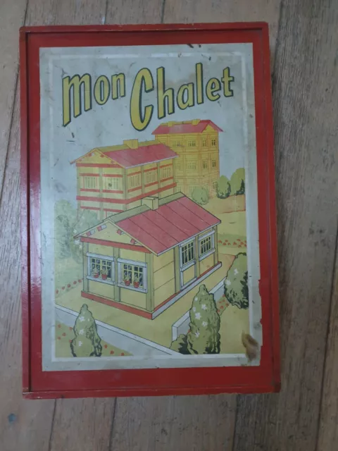 rare ancien jouet Jeu de construction bois mon chalet - JeuJura - 1950.