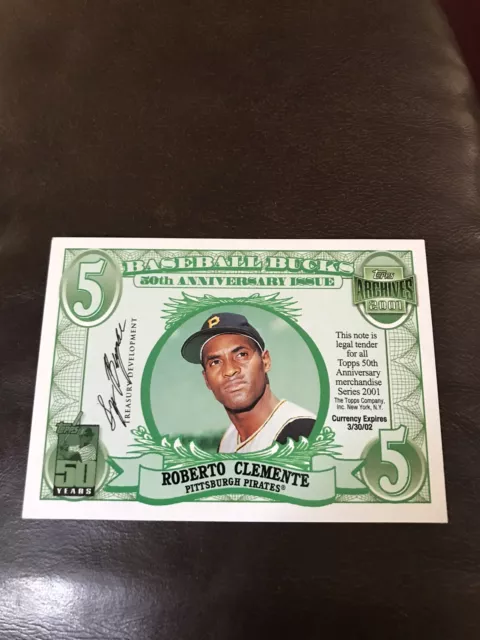 Bucks de béisbol 2001 Topps Archives Roberto Clemente 50th Anniv $5 bonitos piratas