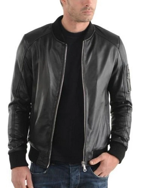 Jacket Leather Biker Motorcycle Men's Mens Lambskin Racer Cafe Vintage Black 52